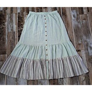 Women's Ava James Peasant Skirt Striped Button Down Prairie Western Large